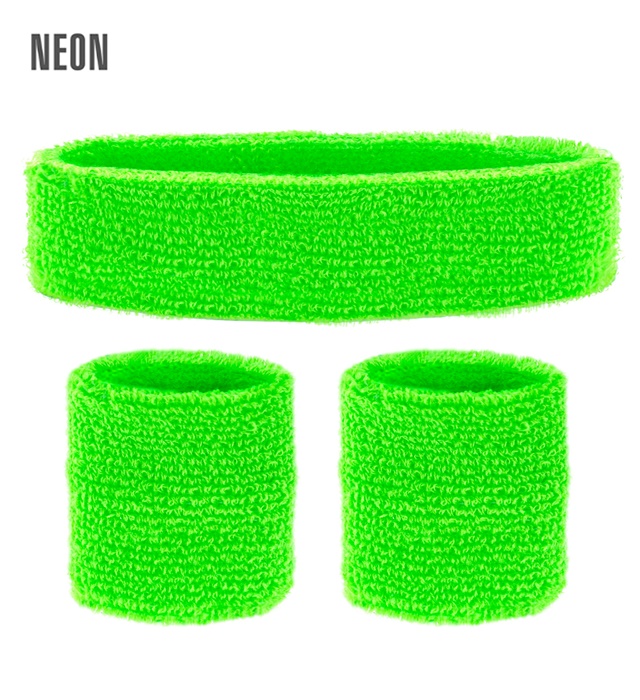 [05833] "SET COMPLET DE BANDEAUX VERTS NEON" (bandeau,2 bandeaux de poignets)