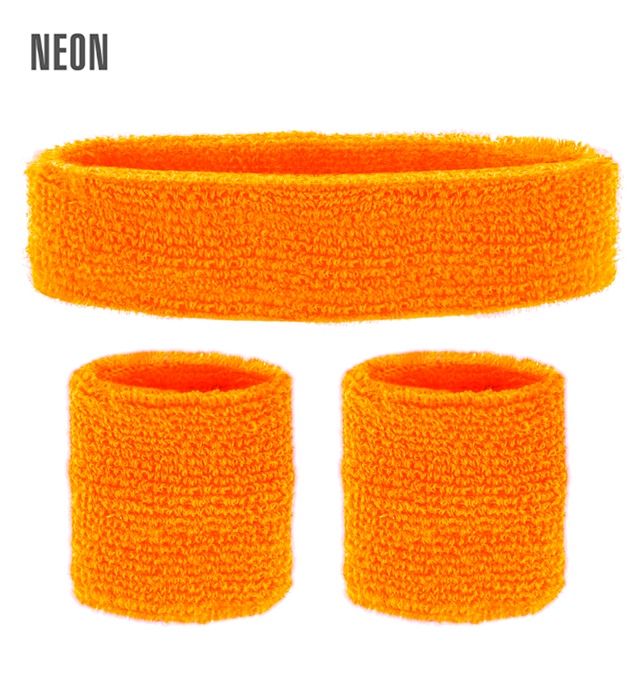 "SET COMPLET DE BANDEAUX ORANGES NEON" (bandeau,2 bandeaux de poignets)