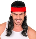 "BANDEAU ROUGE AVEC CHEVEUX NOIRS FRISES"
