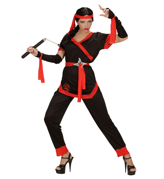 [05869] "FILLE NINJA" (veste, pantalon, ceinture, guants sans doigts, lacets, bandeau) (XS)