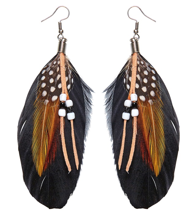 "Paire de "BOUCLES D'OREILLES A PLUMES ET PERLES"