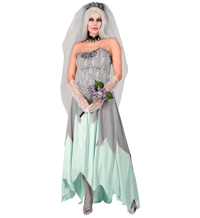 [05961] "FIANCEE ZOMBIE" (robe, voile fleuri, bouquet de fleurs) (S)