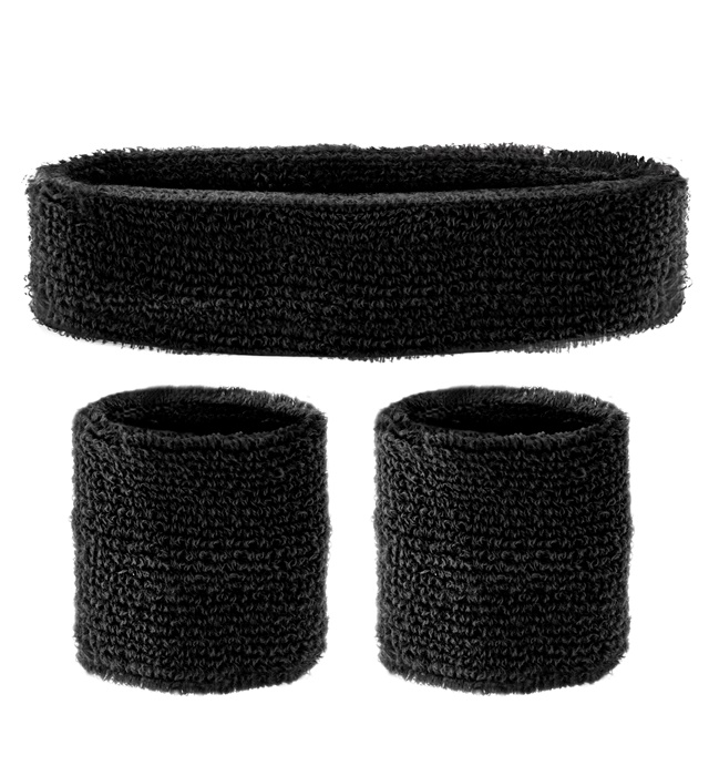 [06115] "SET BANDEAUX NOIRS ANTI TRANSPIRANT" (bandeau et 2 bracelets)