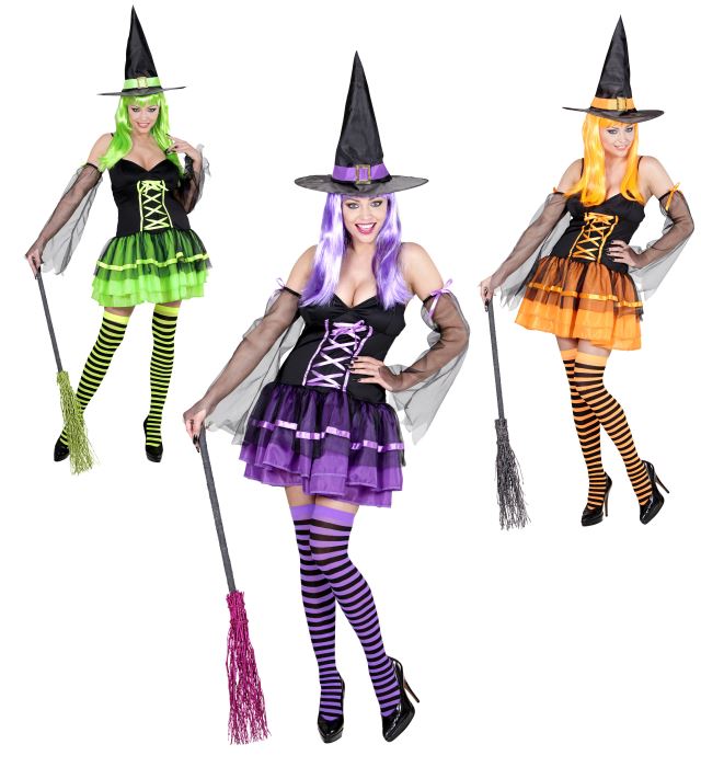 "SORCIERE" (robe, bracelets avec voiles, chapeau) 3 couleurs assorties