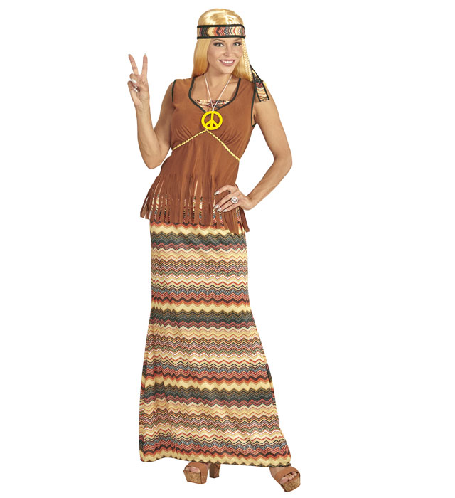 "FEMME HIPPPIE" (top avec veston, jupe, bandeau, collier peace & love)
