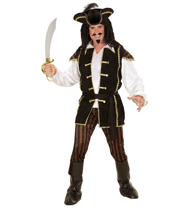 "CAPITAINE DES PIRATES" (chemise avec veston, pantalon, ceinture, chapeau à plumes, couvre-bottes)