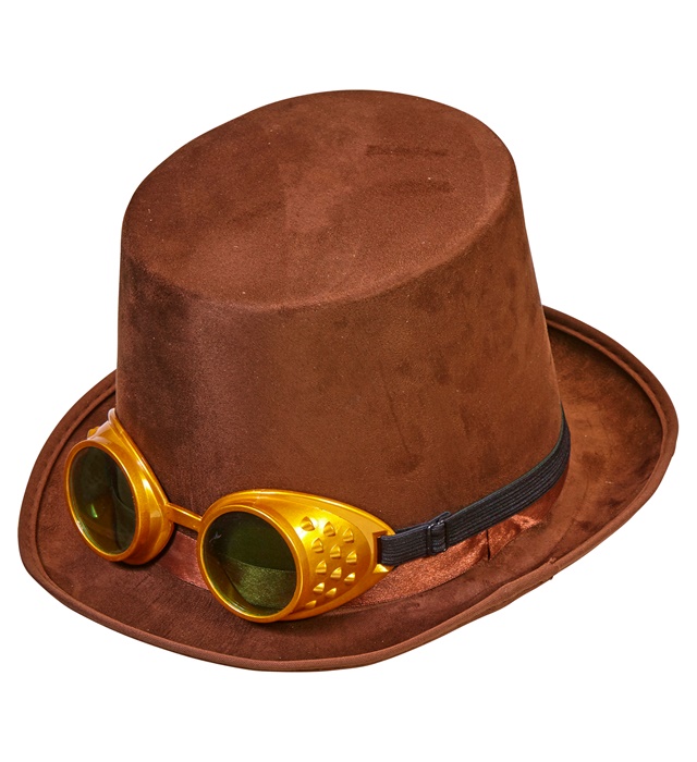 "HAUT-DE-FORME STEAMPUNK AVEC LUNETTES EN FEUTRE EFFET LAINE" 15 cm