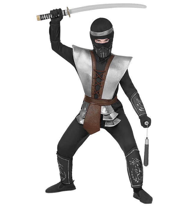 [07076] "MASTER NINJA" (manteau, pantalon, tabard, ceinture, protège-bras, protège-jambes, masque) (128 cm / 5-7 Years)