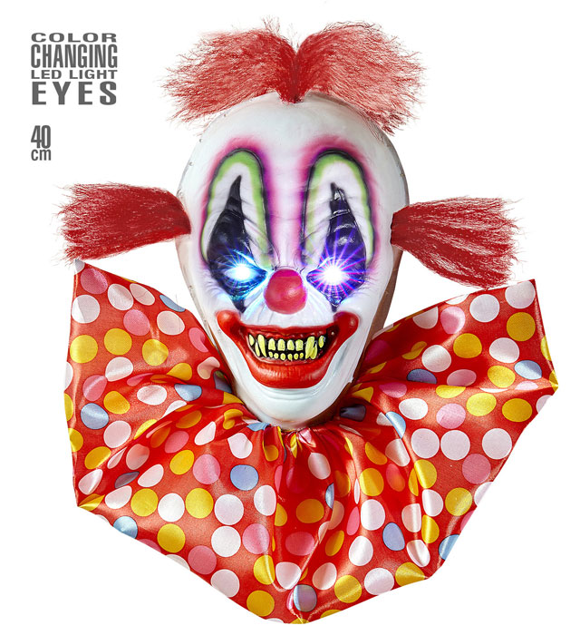 "CLOWN HORRIBLE AVEC YEUX LEDS LUMINEUX CHANGEANT DE COULEUR" 40 cm