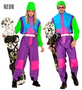 "COMBINAISON DE SKI VIOLET-BLEU-VERT FLUORESCENT" (combinaison, ceinture)