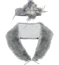 "CHARLESTON ANNEES 20 RUGISSANTES" (écharpe en fausse fourrure, bandeau en dentelle avec fleur)
