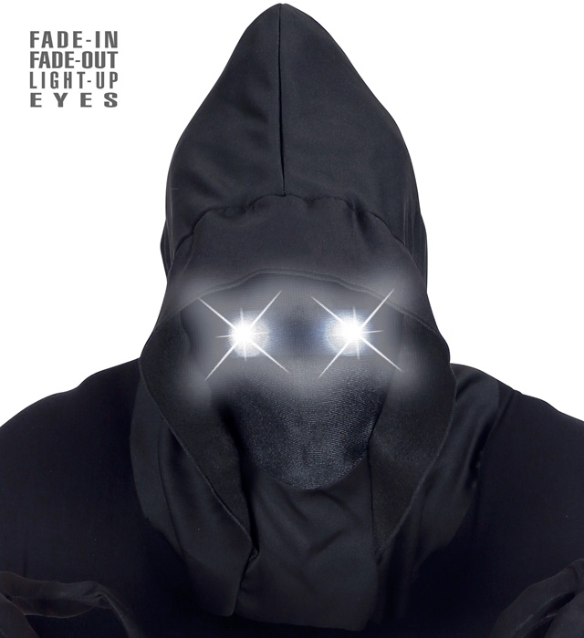 "MASQUE À CAPUCHE VISAGE INVISIBLE ET YEUX LUMINEUX BLANC A EFFET DE FONDU"