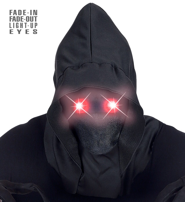 [07808] "MASQUE À CAPUCHE VISAGE INVISIBLE AVEC YEUX LUMINEUX ROUGES A EFFET DE FONDU"