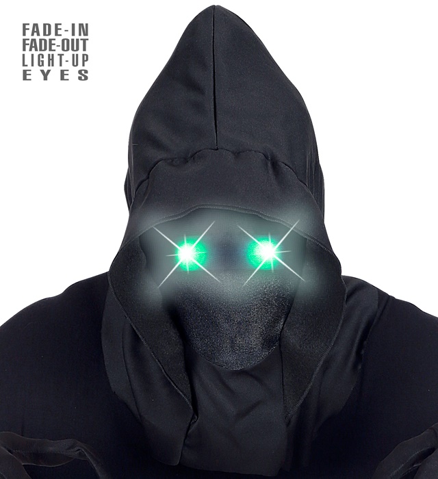 [07809] "MASQUE À CAPUCHE VISAGE INVISIBLE AVEC YEUX LUMINEUX VERTS A EFFET DE FONDU"