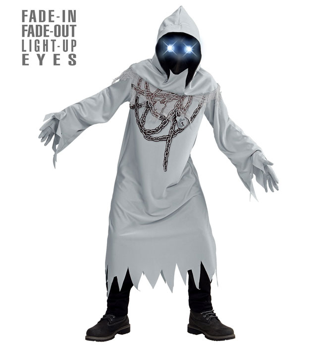 "FANTOME ENCHAINE" (tunique, gants, masque avec yeux effets lumineux)