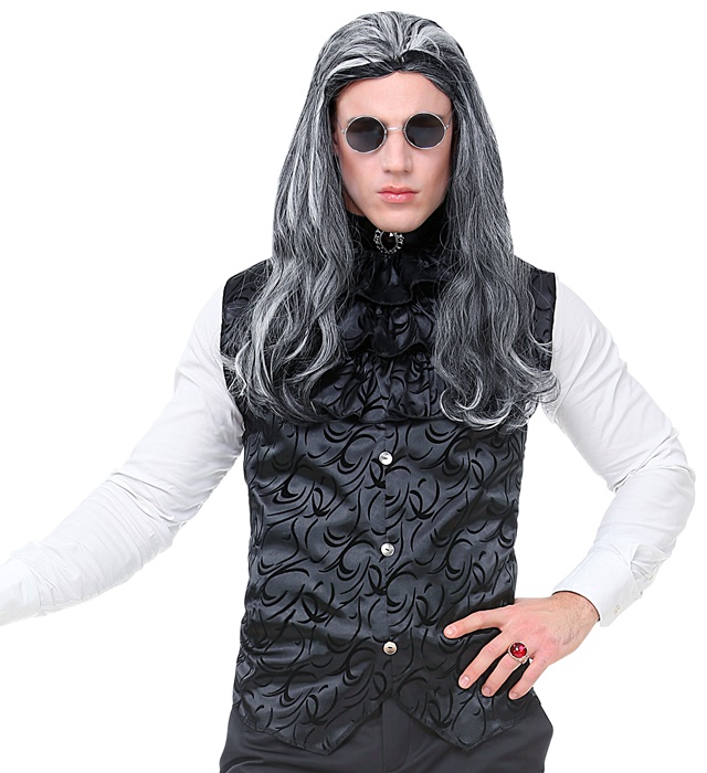 "VESTE GOTHIQUE AVEC JABOT & GEMME" en satin