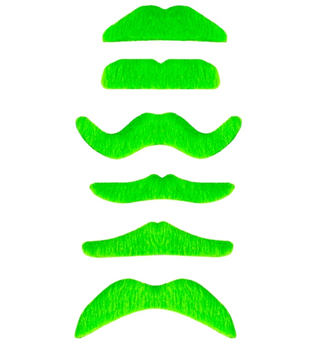[08221] "MOUSTACHE NEON VERT" adhesive - 6styles ass.