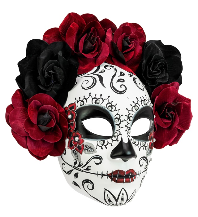 [08462] "DIA DE LOS MUERTOS MASQUE AVEC ROSES NOIRES ET BOURGOGNES"