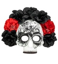 "DIA DE LOS MUERTOS MASQUE CRÂNE  AVEC ROSES NOIRES ET ROUGES"