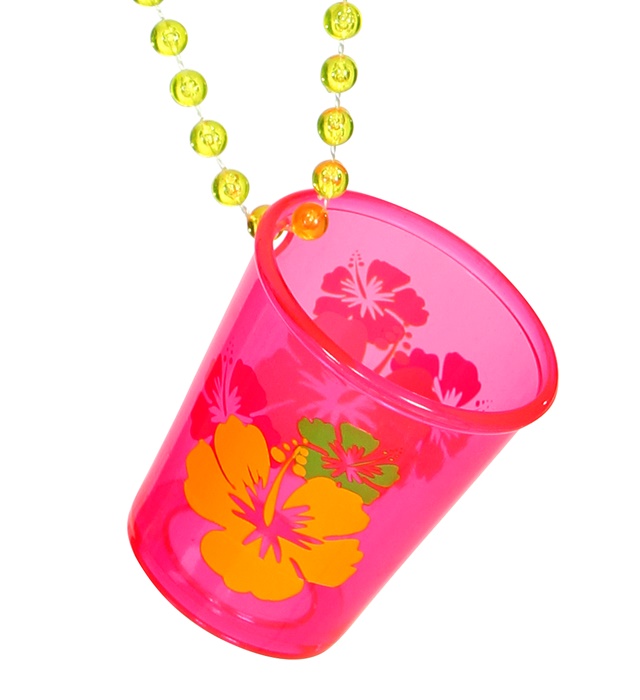 [09162] "COLLIER PERLE AVEC VERRE POUR SHOT ROSE FLUO HIBISCUS"