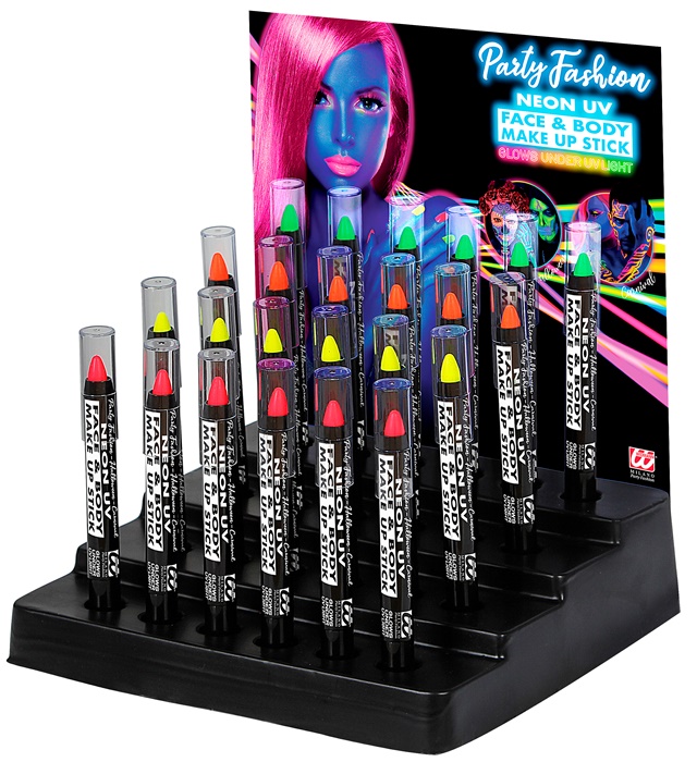 Boite Display avec "24 CRAYONS DE MAQUILLAGE FLUO" - 3,5 ml (6 x fluo rose, fluo jaune, fluo vert, fluo orange)