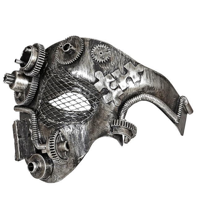 "DEMI-MASQUE STEAMPUNK ARGENT"