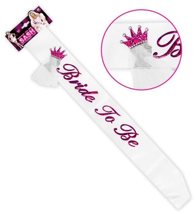 [09688] "BANDEAU BRIDE TO BE DOUBLE COUCHE SATIN AVEC COURONNE"