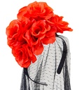 "COUVRE-CHEF VOILE NOIR AVEC ROSES ROUGES"
