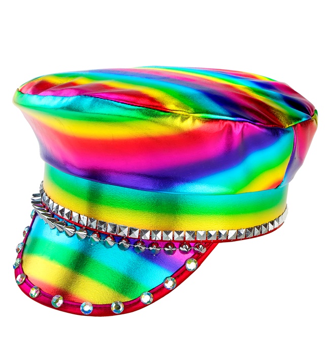 "CASQUETTE DE MOTARD ARC EN CIEL CLOUTEE AVEC BIJOUX"