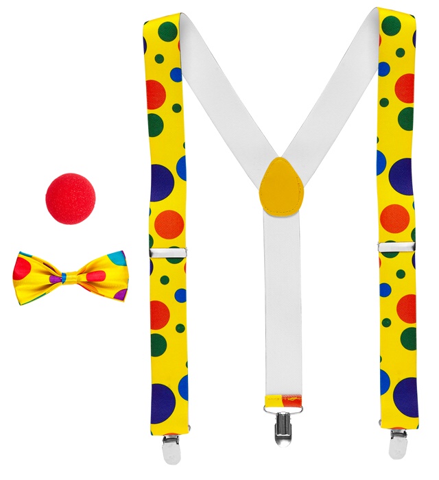 "CLOWN" (bretelles, noeud papillon, nez)