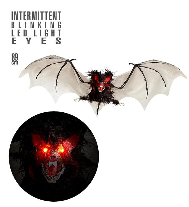 [10052] CHAUVE - SOURIS POILUE AVEC YEUX CLAIES LED CLIGNOTANTS PAR INTERMITTENCE 89 cm