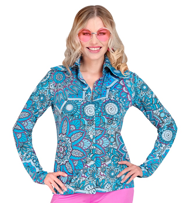 [10381] "THE 60s FASHION - blue mandala" (chemise) (S/M)