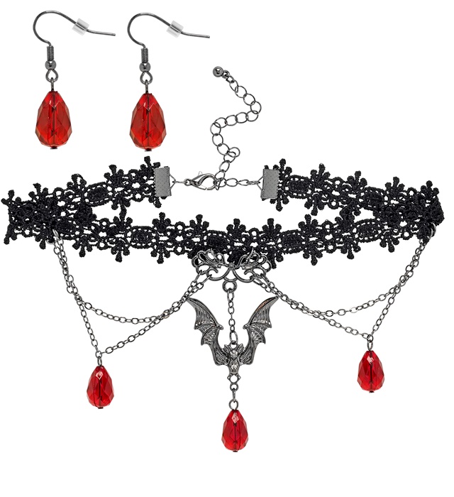 "RAS DE COU & BOUCLES D’OREILLES GOTHIIQUE VAMPIRESSE"