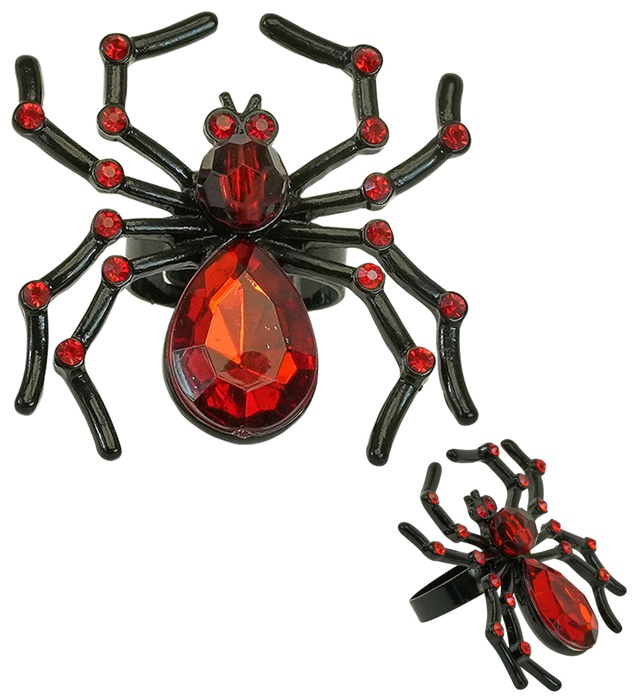 "BAGUE ARAIGNÉE PIERRE PRÉCIEUSE & STRASS ROUGE"
