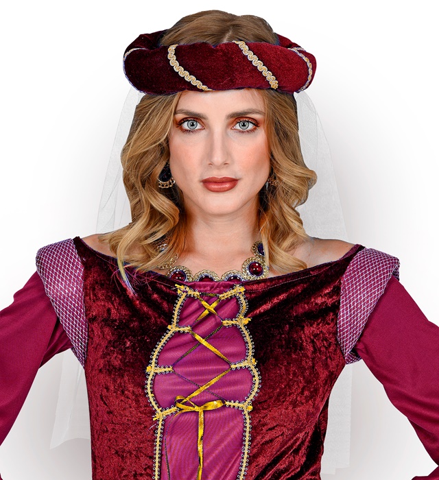 "COUVRE - CHEF MEDIEVAL AVEC VOILE BORDEAUX"