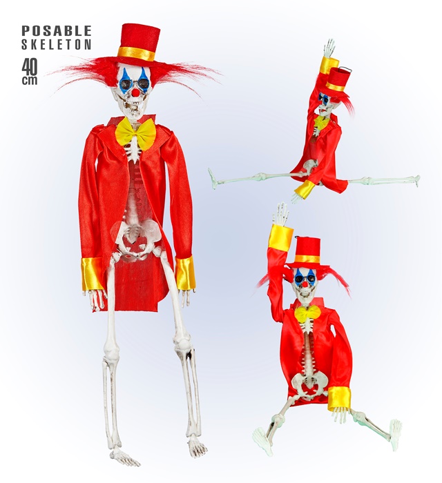 "SQUELETTE CLOWN HORREUR" 40 cm - bras et jambes mouvants