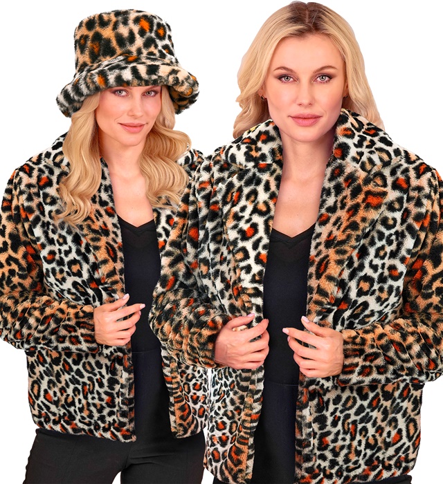 "VESTE FEMME EN PELUCHE ANIMALIER LEOPARD"