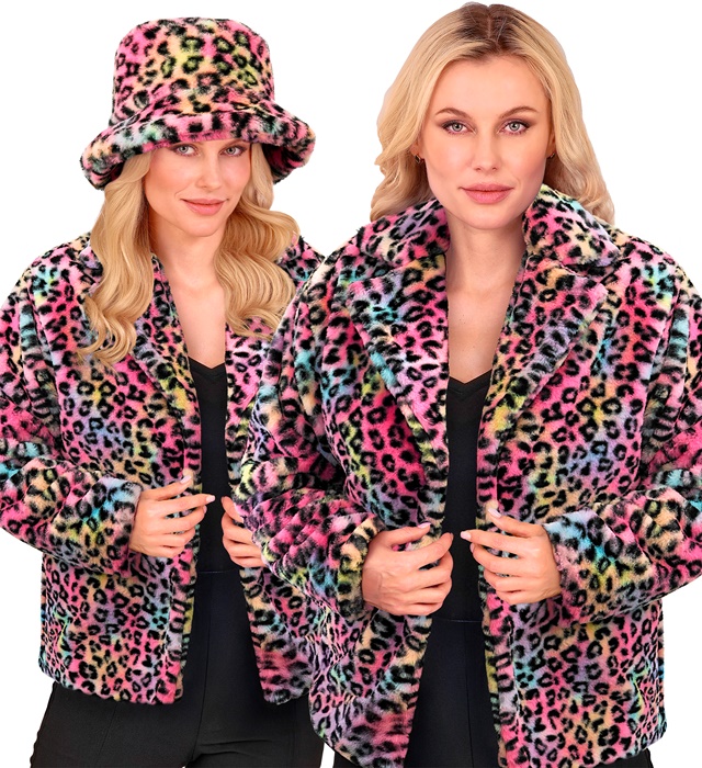 "VESTE FEMME EN PELUCHE ANIMALIER LEOPARD MULTICOULEUR"