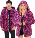 "MANTEAU AVEC CAPUCHE EN PELUCHE ANIMALIER LEOPARD ROSE FLUO"