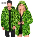"MANTEAU AVEC CAPUCHE EN PELUCHE ANIMALIER LEOPARD VERT FLUO"