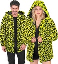 "MANTEAU AVEC CAPUCHE EN PELUCHE ANIMALIER LEOPARD JAUNE FLUO"