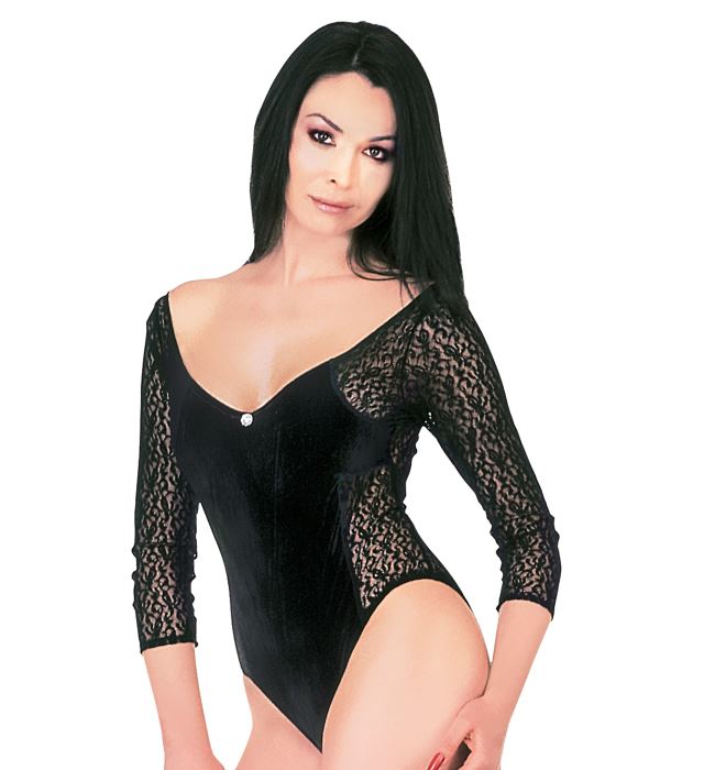 "BODY NOIR COL EN V VELOURS ET DENTELLE"