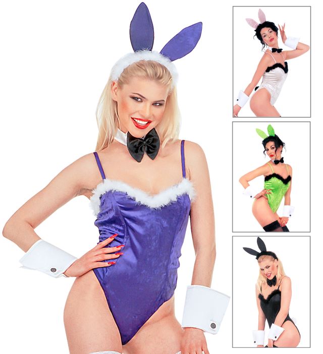 [1156S] "PLAYGIRL" 4 coul. (body de velours, papillon, poignets, oreilles)