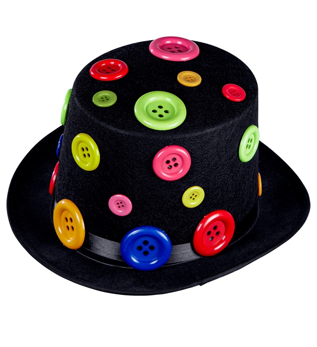 [11763] "CHAPEAU HAUT DE FORME AVEC BOUTONS DE COULEUR EN FEUTRE" 15 cm