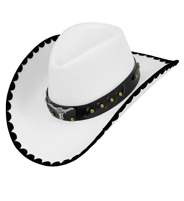 "CHAPEAU COWBOY TAUREAU EN FEUTRE BLANC"