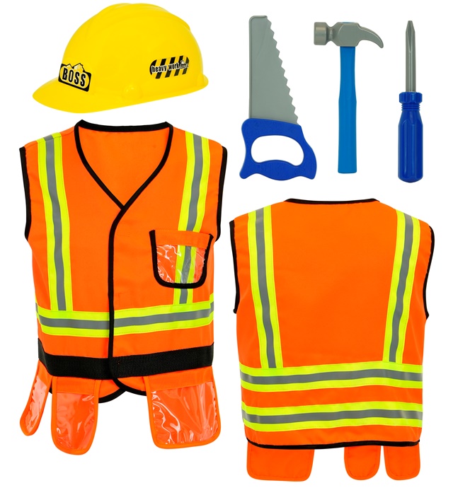 "CONSTRUCTEUR" (veste, casque, scie, marteau, tournevis)