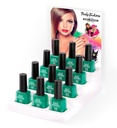 Présentoir de "12 VERNIS A ONGLES VERTS AMOVIBLES À BASE D'EAU - 8 ml