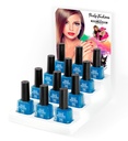 Présentoir de "12 VERNIS A ONGLES BLEUS AMOVIBLES À BASE D'EAU " 8 ml