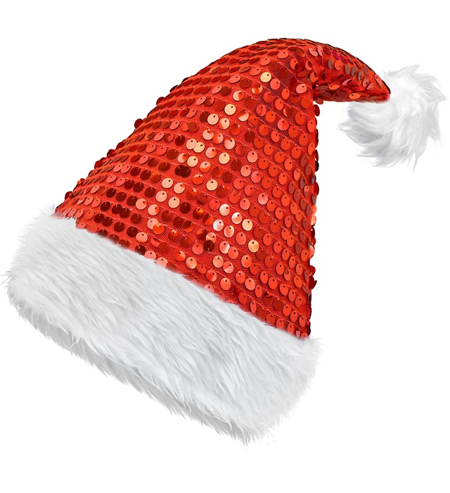 "CHAPEAU PERE NOEL PELUCHE ET SEQUINS ROUGES"