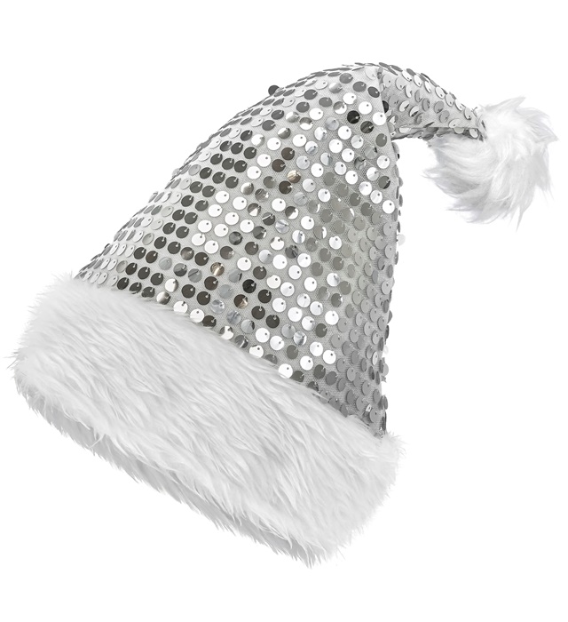 [12006] "CHAPEAU PERE NOEL PELUCHE ET SEQUINS ARGENT"